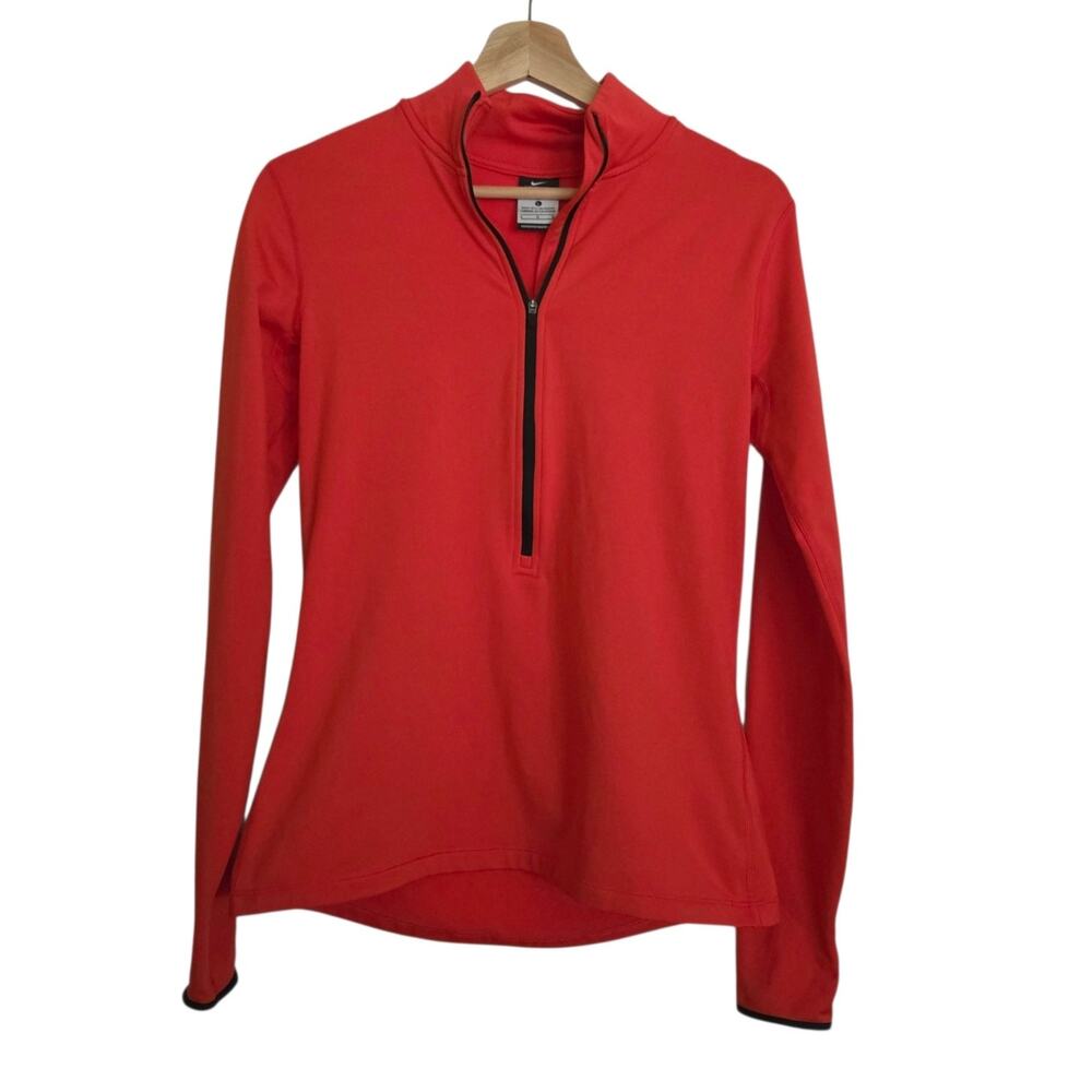 Nike Pro Dri-Fit Half Zip Pullover Athletic Jacket Thumbholes Red LARGE